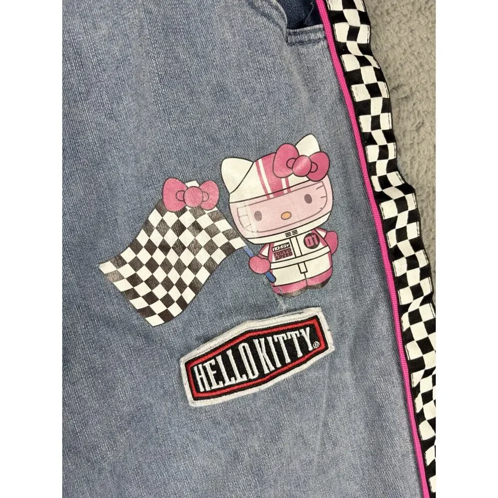 Hello Kitty Racing Team Jeans Women’s 13 Blue Wide Leg Baggy Tokyo Speed Check